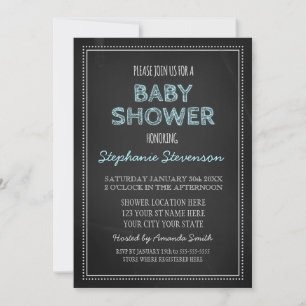 Chalkboard Blue Custom Baby Shower Invitations