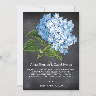 CHALKBOARD BLUE HYDRANGEA PERSONALIZED WEDDING INVITATION
