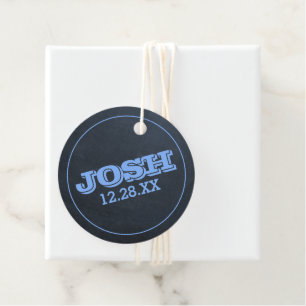 Chalkboard Blue Name Logo Favour Tags
