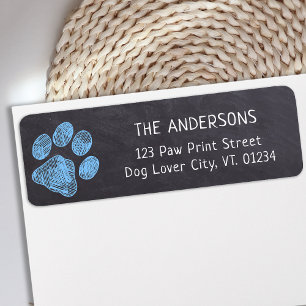 Chalkboard Blue Paw Print Address