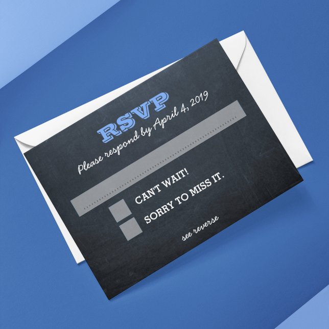 Chalkboard Blue RSVP Card with Guest Message Lines (Creator Uploaded)