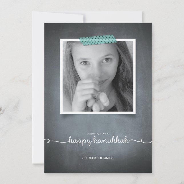 Chalkboard Blue Washi Tape Hanukkah Photo Card (Front)