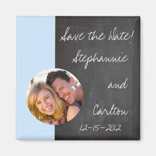 Chalkboard Blue Wedding Announcement Magnet