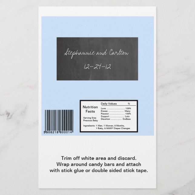 Chalkboard Blue Wedding Large Candy Wrapper (Front)