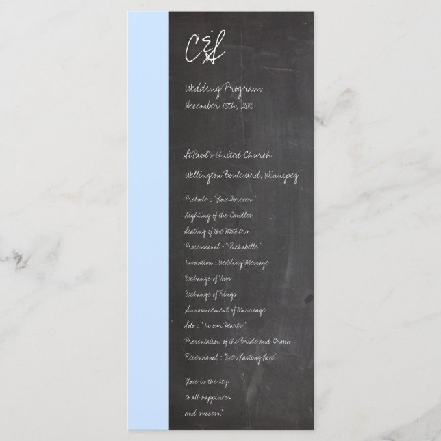 Chalkboard Blue Wedding Programs Programme (Front)