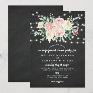 Chalkboard Blush Floral engagement dinner party Invitation