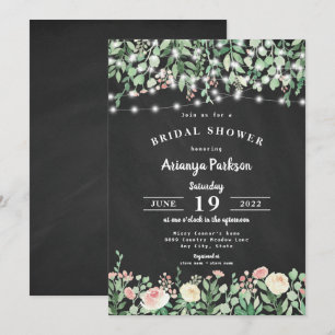 Chalkboard Blush Floral Lights Bridal Shower Invitation