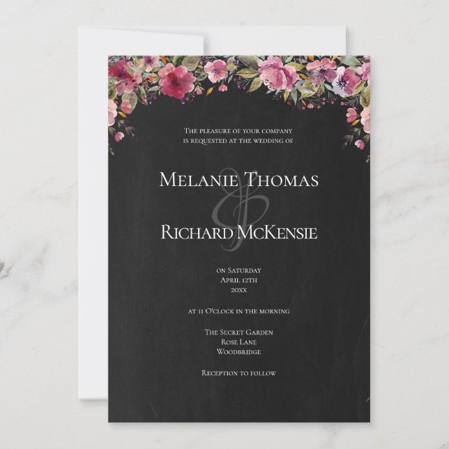 Chalkboard Blush Pink Floral Wedding Invitation (Front)