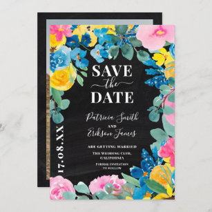 Chalkboard bold summer floral photo wedding save the date