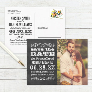 Chalkboard Bold Type Photo Save the Date Announcement Postcard