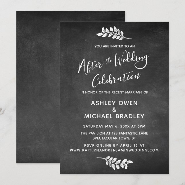 Chalkboard & Botanical After Wedding Celebration Invitation (Front/Back)