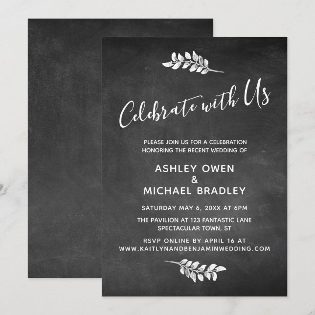 Chalkboard & Botanical Celebrate with Us Reception Invitation (Front/Back)