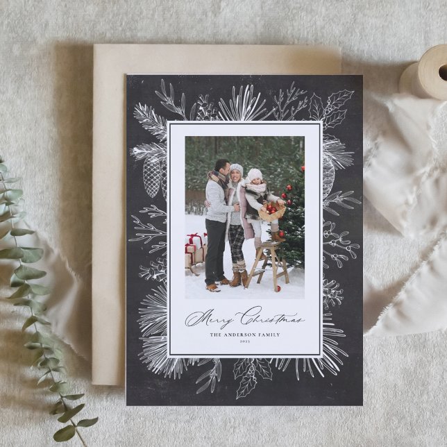 Chalkboard Botanical Frame Photo Merry Christmas (Creator Uploaded)