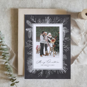 Chalkboard Botanical Frame Photo Merry Christmas Holiday Card