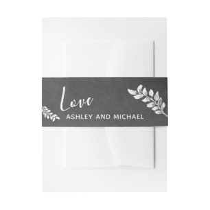 Chalkboard & Botanical Handwriting "Love" w/ Names Invitation Belly Band