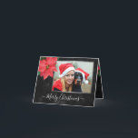 Chalkboard Botanical Merry Christmas Photo Holiday Card<br><div class="desc">Elegant Poinsettia with Chalkboard background and Silver frames Christmas Holiday Card that you can customise with your own name and photos.
Please replace the sample photos with your own.
Photo sample courtesy of https://pixabay.com/es/users/yamabsm-1300729/</div>