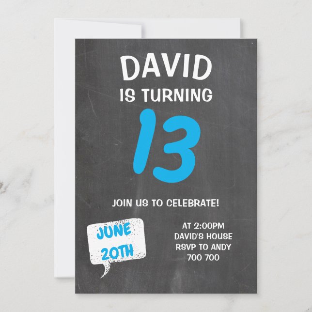 Chalkboard Boy Birthday Invitation (Front)