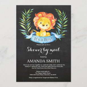 Chalkboard Boy Lion Baby Shower by Mail Invitation
