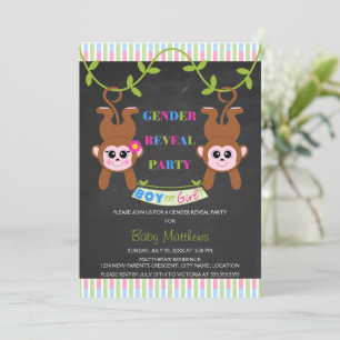 Chalkboard Boy or Girl Monkey Gender Reveal Party Invitation