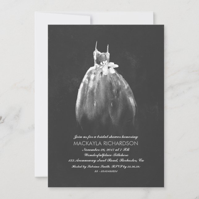 Chalkboard Bridal Shower Elegant Wedding Gown Invitation (Front)
