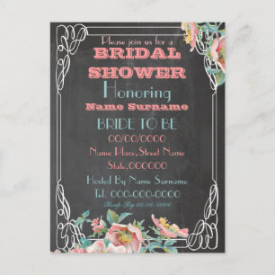chalkboard bridal shower invitation postcard