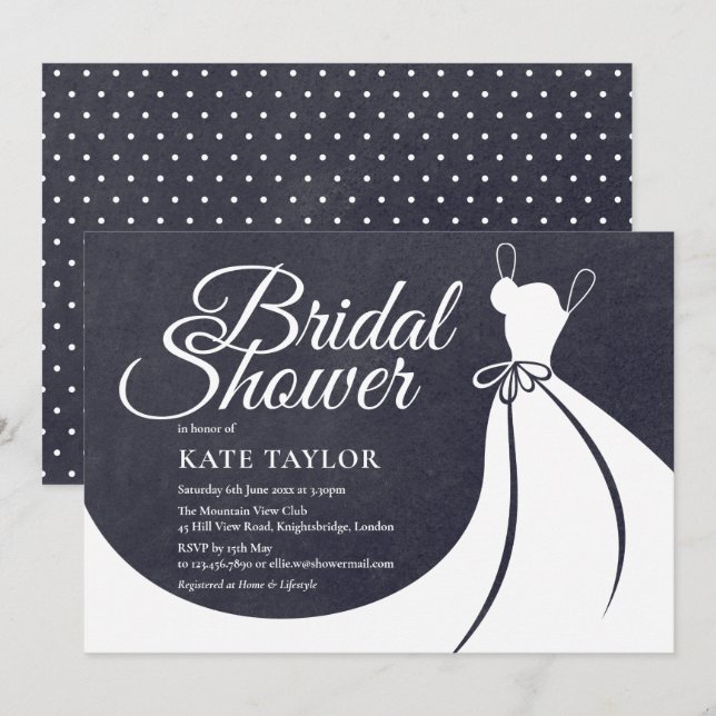 Chalkboard Bridal Shower Pretty Gown Invitation (Front/Back)