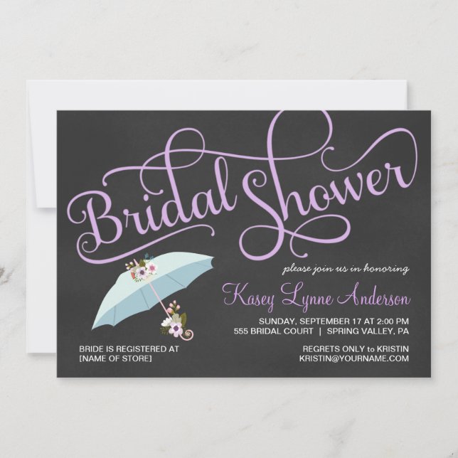 Chalkboard Bridal Shower Umbrella Invitations (Front)