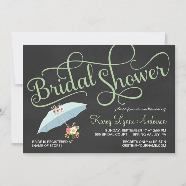 Chalkboard Bridal Shower Umbrella Invitations (Front)