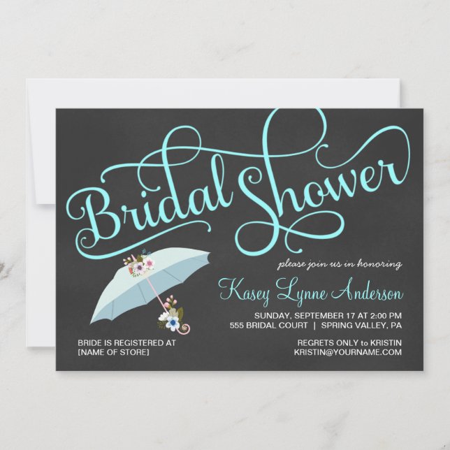 Chalkboard Bridal Shower Umbrella Invitations (Front)