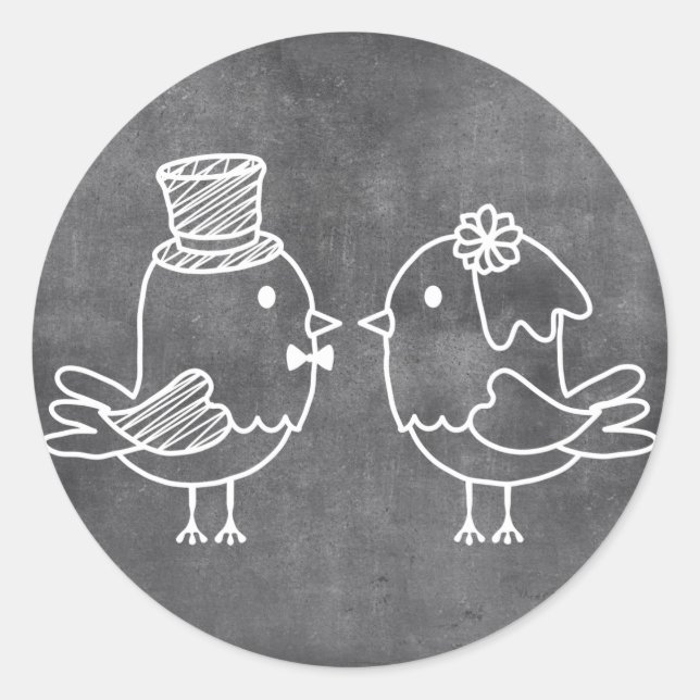 Chalkboard Bride and Groom Love Birds Stickers (Front)