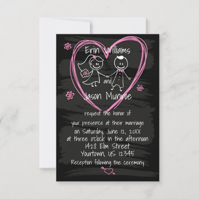 Chalkboard Bride and Groom Wedding Invitation (Front)