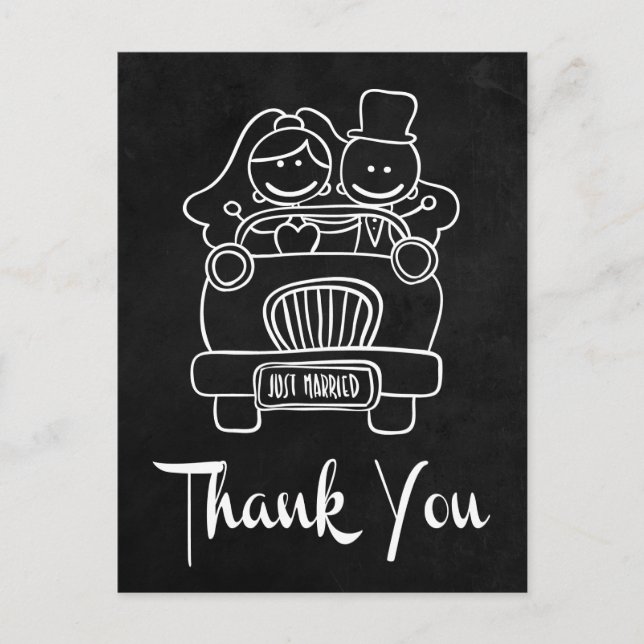 Chalkboard Bride & Groom Thank You Black Wedding Postcard (Front)