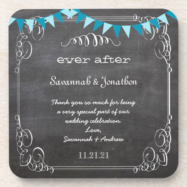 Chalkboard Bride & Groom Wedding Coaster (Front)