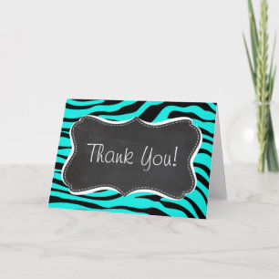 Chalkboard; Bright Turquoise Zebra Animal Print Thank You Card