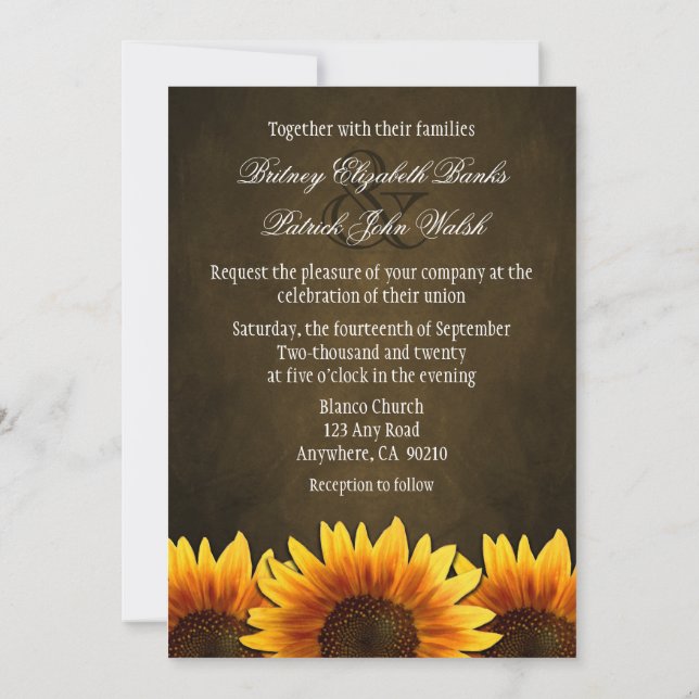 Chalkboard Brown Sunflower Wedding Invitations (Back)