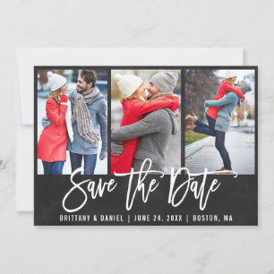 Chalkboard Brush Script 3 Photo Save The Date Invitation