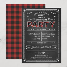Chalkboard & Buffalo Plaid Christmas Party Invite