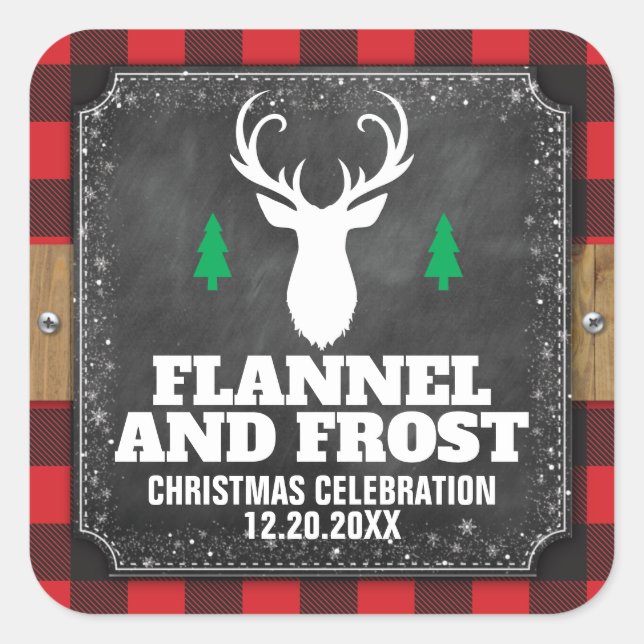 Chalkboard Buffalo Plaid Flannel and Frost Square Sticker (Front)