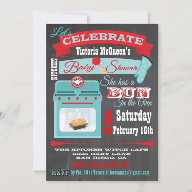 Chalkboard "Bun in the oven" Baby Shower Invites (Front)