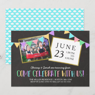 Chalkboard Bunting Banner Photo Birthday Party Invitation