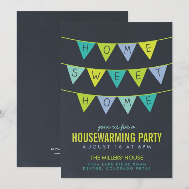 Chalkboard Bunting Housewarming Party Invitation (Front/Back)