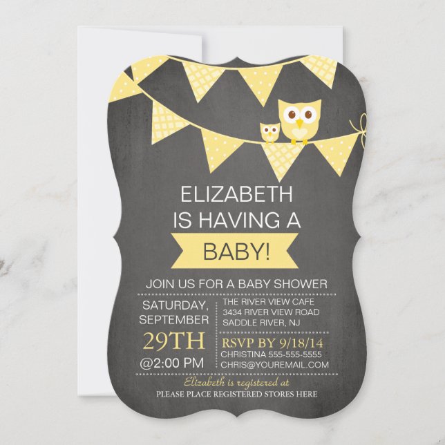 Chalkboard Bunting Owl Gender Neutral Baby Shower Invitation (Front)
