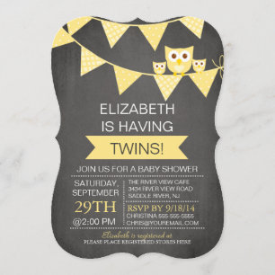Chalkboard Bunting Owl TWINS NEUTRAL Baby Shower Invitation