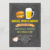 Chalkboard burger beer diaper invitation