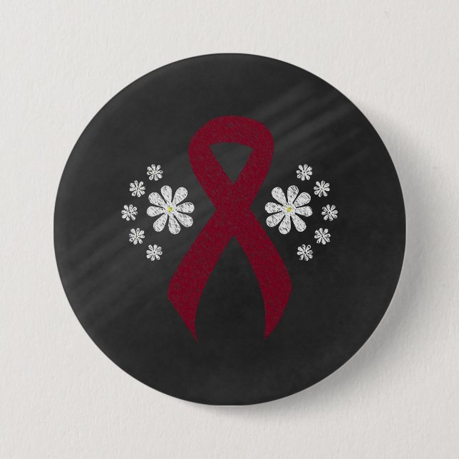 Chalkboard Burgundy Awareness Ribbon 7.5 Cm Round Badge (Front)