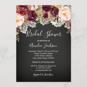 Chalkboard Burgundy Floral Lace Bridal Shower Invitation