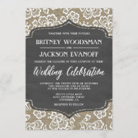 Chalkboard Burlap and Lace Wedding Invitations