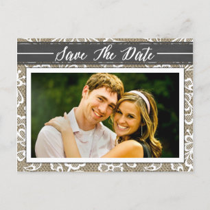 Chalkboard Burlap & Lace Photo Save the Date Cards
