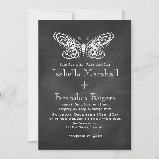 Chalkboard Butterflies Wedding Invitation 2 (Front)