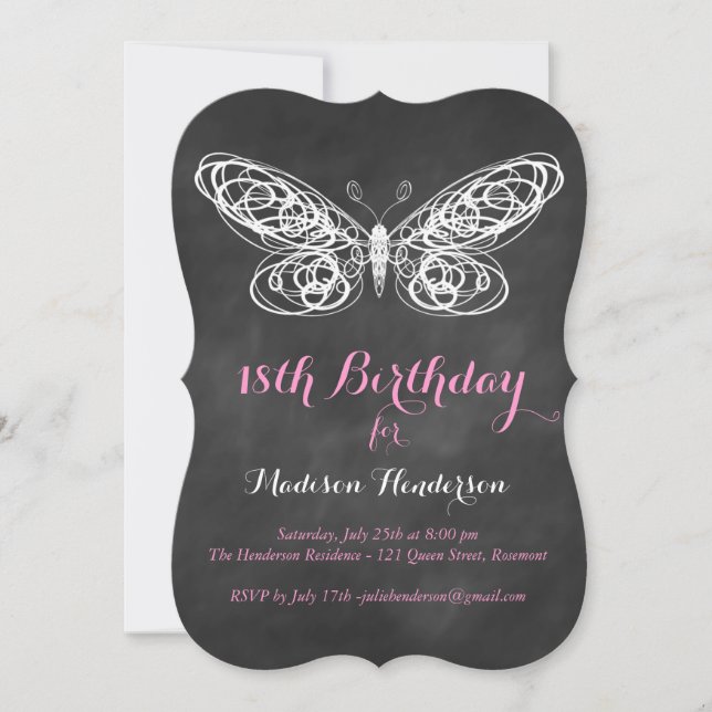 Chalkboard Butterfly 18th Birthday Invitation (Front)